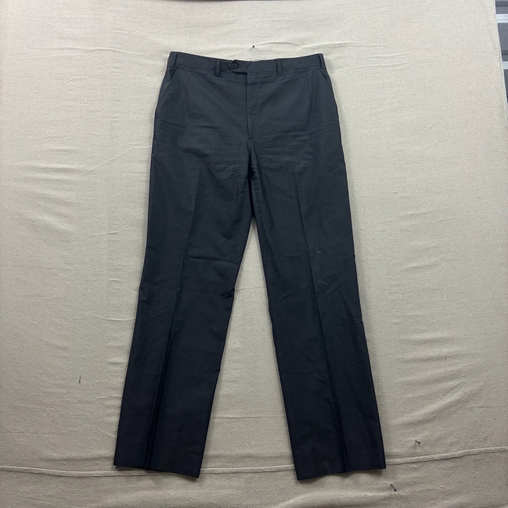 Brioni Trousers Men 36 Charcoal Gray Cotton Silk Blend Flat Front Dress Pants
